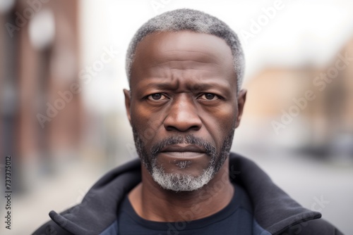 Mature black man sad serious face on street © blvdone