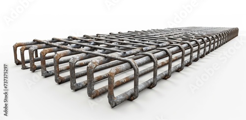 Old rebar assembled into a cubic lattice on a white background. The concept of construction and architecture.