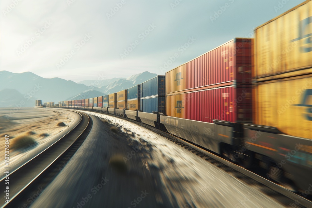 Obraz premium Global Trade Lifelines: Container Cargo Freight Train in Motion