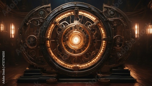 the clock of the zodiac _A steampunk glowing universal  portal, infinite love, life, source, soul journey through universe 