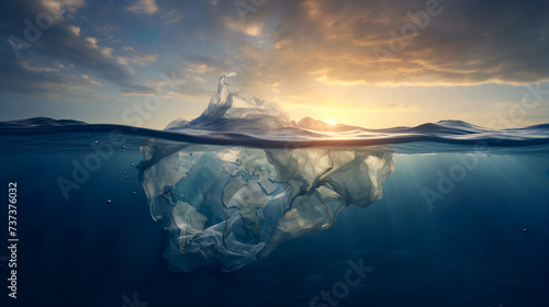 Serene sunset over iceberg in a tranquil ocean simulating a continent Generative AI image photo