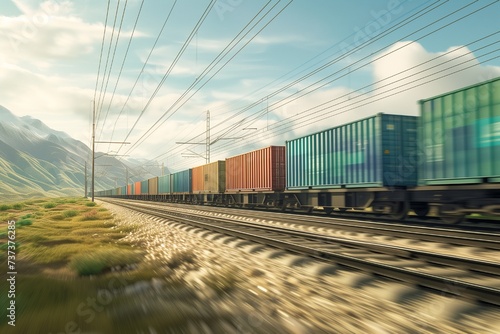 Global Trade Lifelines: Container Cargo Freight Train in Motion
