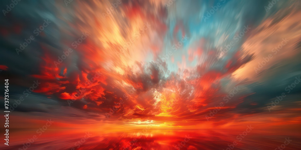 Red sunset background, a spectrum of crimson, symbolizing day's closure and dawn's hope. - obrazy, fototapety, plakaty 