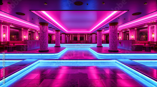 Modern Nightclub Interior with Colorful Lights  Party and Entertainment Venue  Stylish Club Design