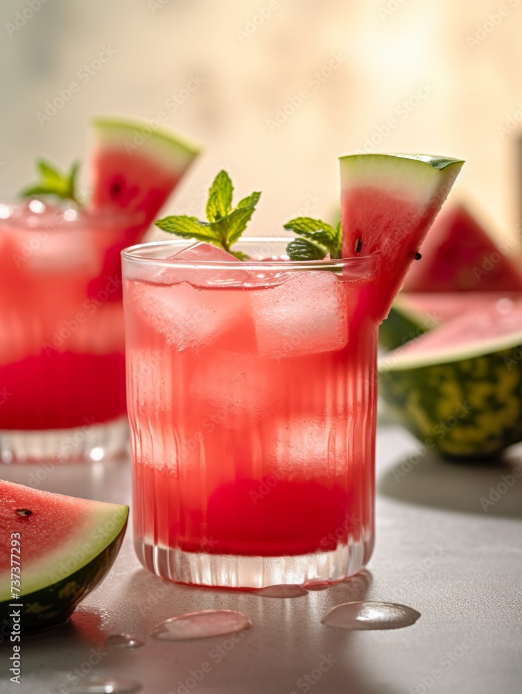 A watermelon lemonade drink in an explosion of fruity and revitalizing flavors perfect for hot summer days. An irresistible and invigorating watermelon and citrus drink. A watermelon lemonade drink in an explosion of fruity and revitalizing flavors perfect for hot summer days. An irresistible and invigorating watermelon and citrus drink.