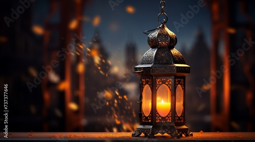 Stunning ramadan kareem greeting image featuring a beautiful arabic lantern illuminating the night