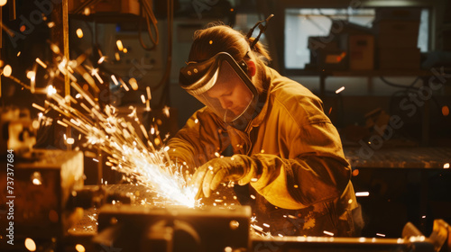 person is welding metal, with sparks flying around as they work.