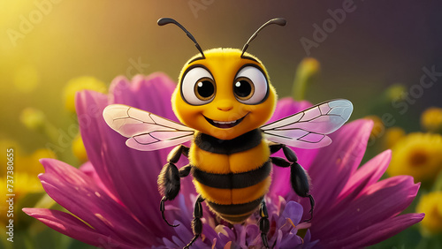 cute cartoon bee character, flowers fantasy