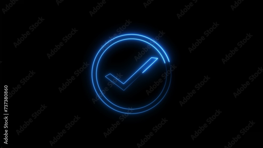 Abstract beautiful blue neon tick mark icon background illustration. Yes, baton icon background. Abstract beautiful blue neon tick mark icon background illustration. Yes, baton icon background.