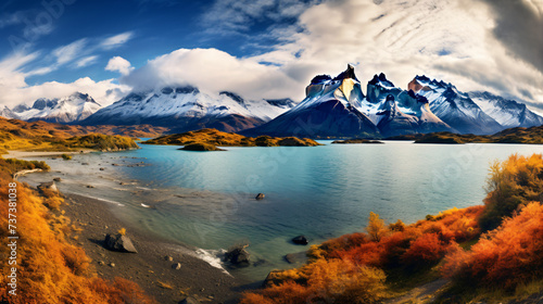 Torres del Paine Chile. Autumn austral landscape