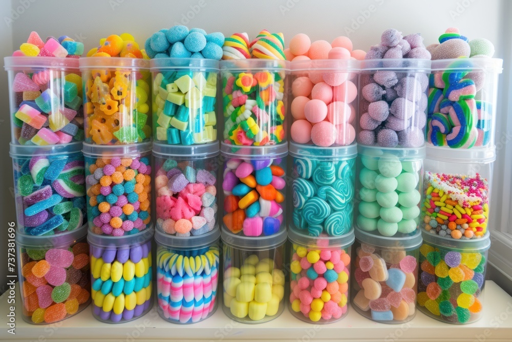 a lot of candy are in clear plastic containers
