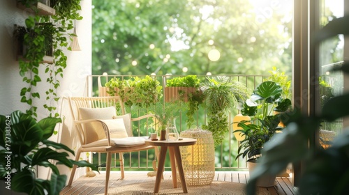 Summer Nordic Style Interior Design Terrace Backdrop - Beautiful Summer Nordic Balcony in the Cave - Terrace Summer Nordic Style Background created with Generative AI Technology