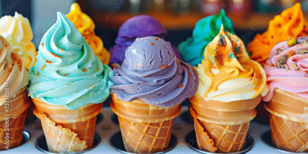 Φωτογραφία many cones of ice cream in different shapes and colors,various types of colorful