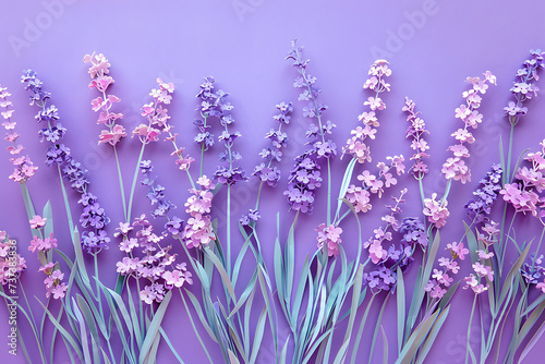 lavender flowers arranged on a purple background in t