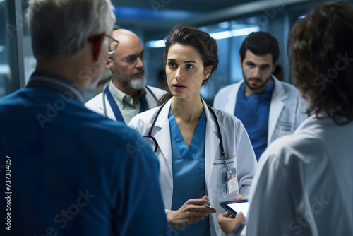 Woman Doctor in Charge Conducting Briefing in Conference Room, Generative AI