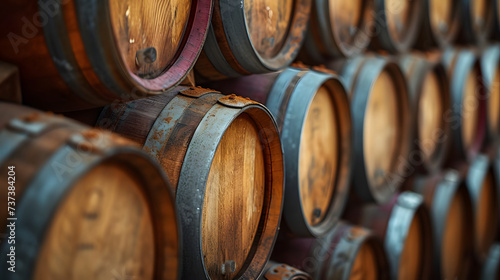 A wall of wooden barrels stacked on top of each other. © wcirco