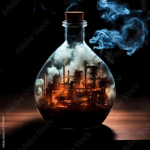 factories smoke in a flask with a closed stopper.