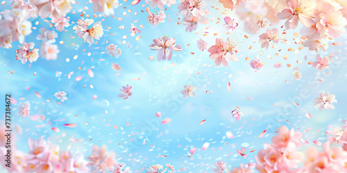 pink blossoms falling from the sky with an empty background,