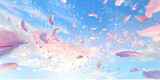 pink blossoms falling from the sky with an empty background,