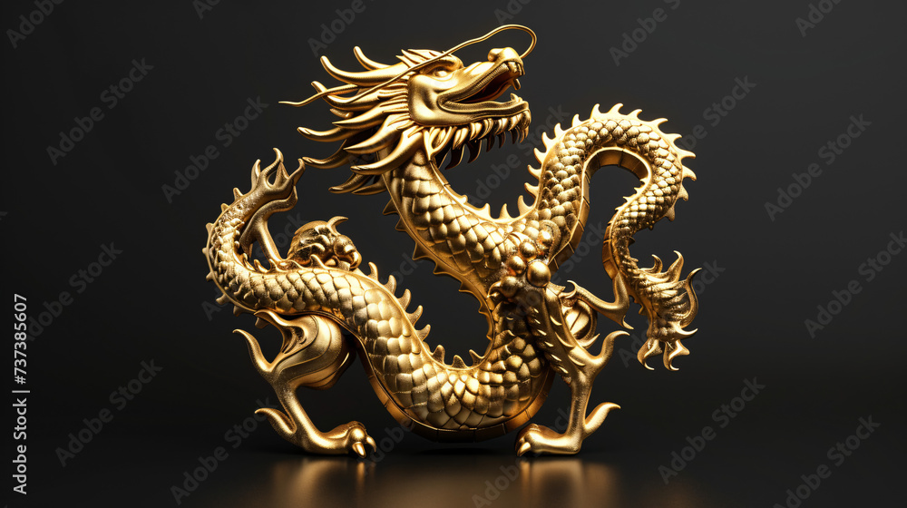 Fototapeta premium golden dragon on black chinese new year decorations