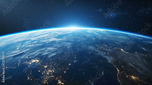 Stunning view of earth from space showing atmosphere and city lights. high-quality image for scientific and educational use. AI