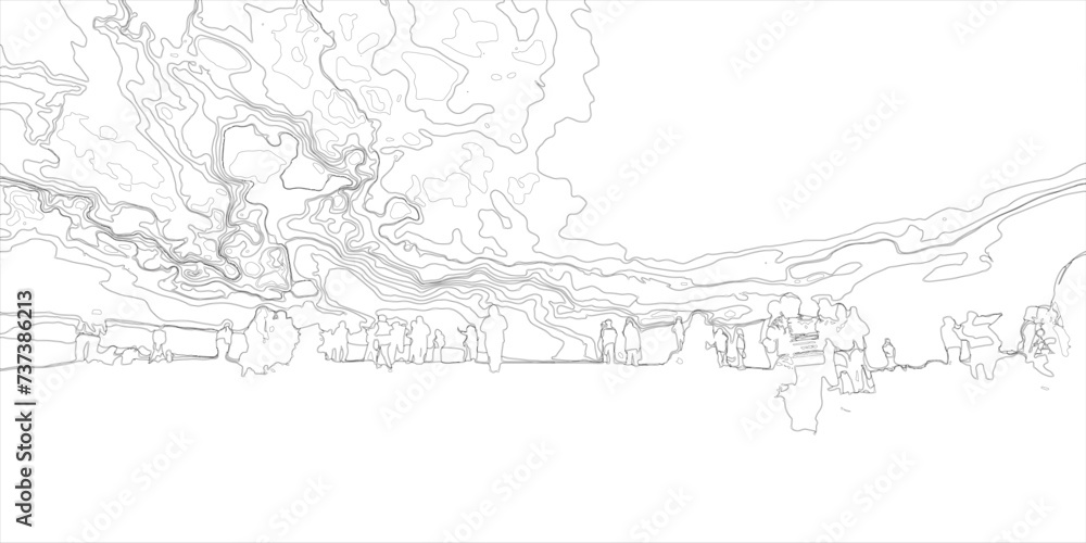 illustration of a tree in the forest with people line art