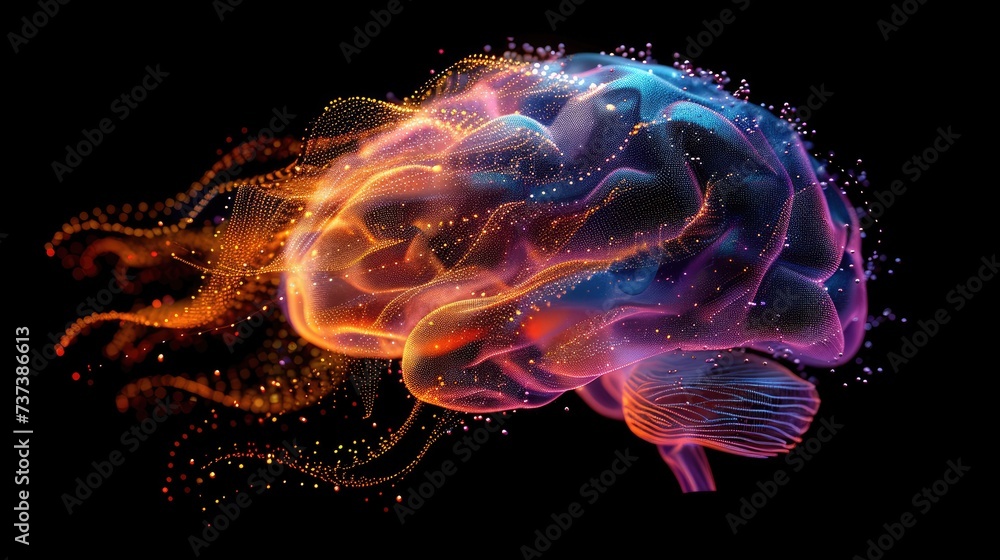 An abstract digital illustration of a human brain composed of a network of glowing nodes and connections, symbolizing neural activity and artificial intelligence.