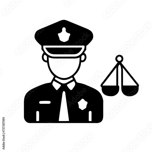 Law enforcement icon representing law, judgment, lawsuit, and criminal investigation, capturing the essence of legal processes and enforcement. 