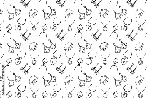 Fototapeta Naklejka Na Ścianę i Meble -  Seamless pattern of beauty female elements jewerly earrings and necklace. Vector illustration can used for textile, wrapping, scrapping, beauty fashion background
