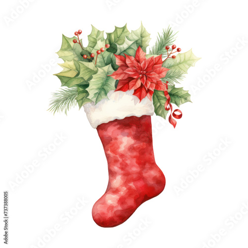 Christmas sock watercolor Illustration for greeting cards, printing and other design projects.