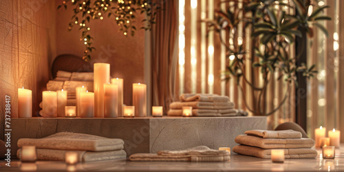 interior of a room spa with candles and towels ,salon room