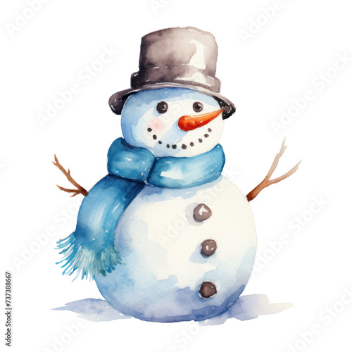 Snowman watercolor Illustration for greeting cards, printing and other design projects.
