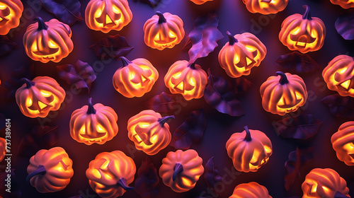 Spooky Glowing Pumpkins on Dark Background