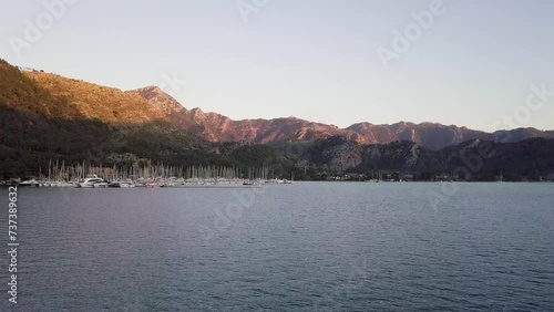 Sailing into Sunset Splendor: Drone Video of Orhaniye Marina in Marmaris, Turkey photo