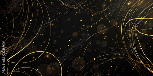 the black background shows gold circles, gold circle on dark background.luxury background with golden glitter sparkles .copy space photo