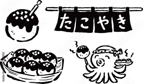 たこ焼きやさん　線画セット　青のり