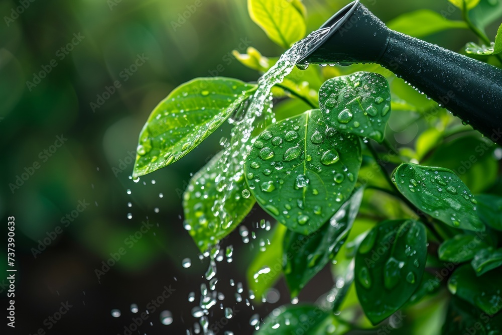 Watering and irrigation concept. Backdrop with selective focus and copy space