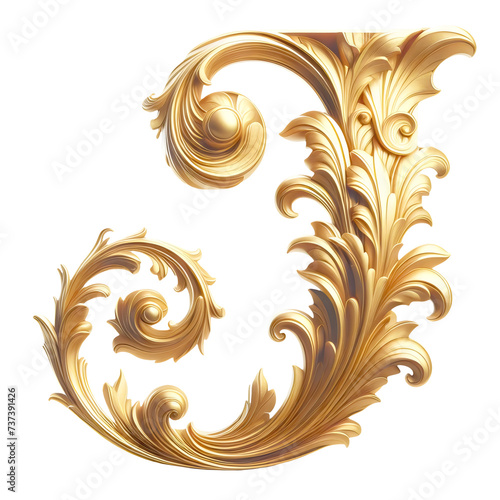 An ornate Heraldic style golden J letter cutout