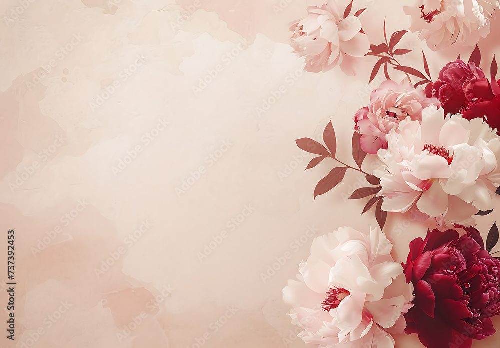 peonies in a corner on a beige background in the styl peonies in a corner on a beige background in the styl