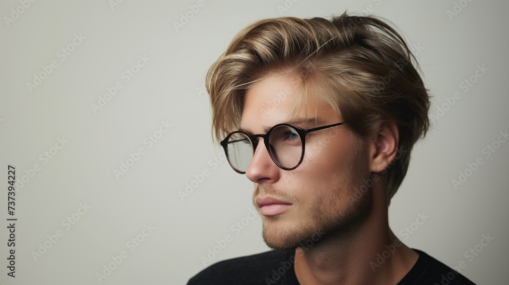 Portrait of handsome young man in eyeglasses on pastel background Portrait of handsome young man in eyeglasses on pastel background