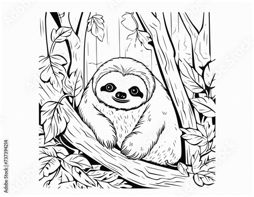 Cute Sloth In Forest Coloring Page For Kids