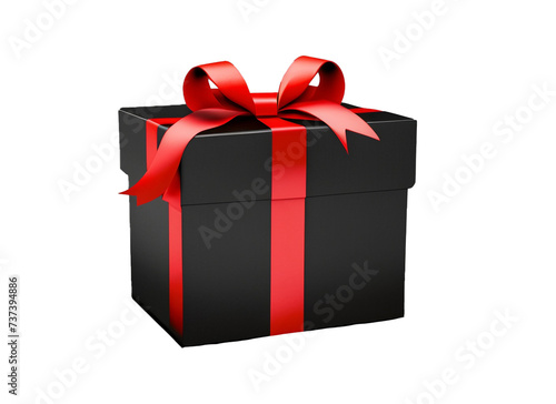 3d black gift box with red ribbon