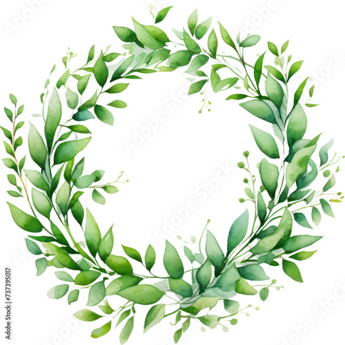 Green laurel wreath watercolor. Floral design elements. Perfect for wedding invitations, greeting cards. 