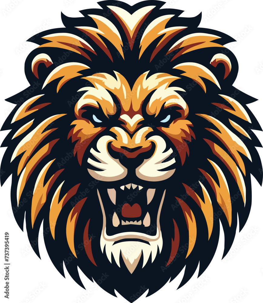 Obraz premium Lion Head Flat color logo Poster White Background