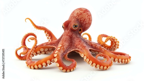 A delightful 3D octopus illustration, bursting with cuteness, floats gracefully on a crisp white background. Perfect for adding a touch of whimsy and charm to any project.
