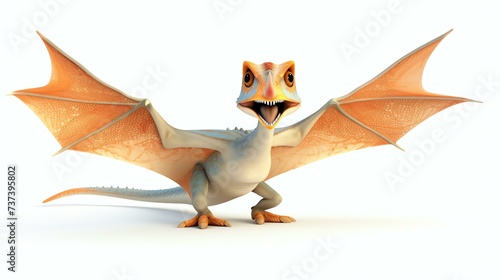 A charming 3D pterodactyl illustration in a cute and adorable style, captured against a pristine white backdrop. Perfect for educational materials, children's books, and playful designs. photo