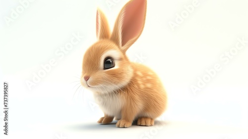 A charming 3D render of an adorable rabbit on a clean white background, perfect for adding a touch of cuteness to your projects. © stocker