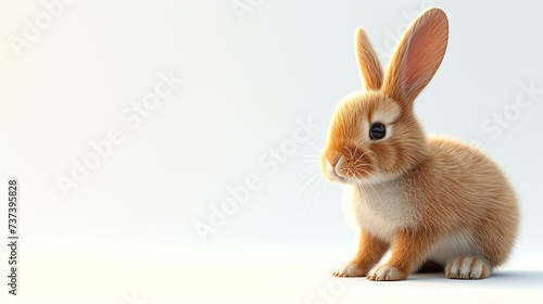 A charming 3D depiction of a cute rabbit  rendered with intricate details  set against a pristine white background  perfect for various design projects.