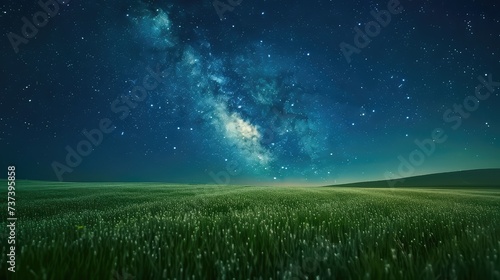 Photo of starry Milky Way over a field. AI generated.