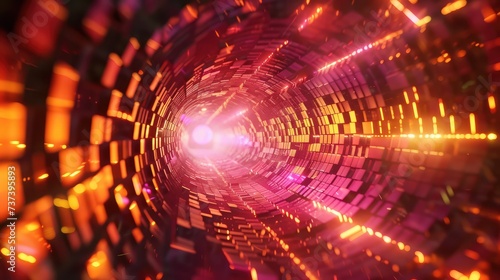 Abstract futuristic tunnel in cyberspace. AI generated.